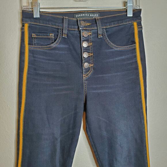 Veronica Beard Debbie 10" Skinny Side Stripe Jeans Dark Slate Wash Size 25 - Picture 2 of 12